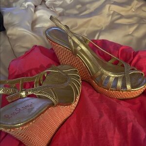 Lilly Pulitzer Gold and Red Wedges